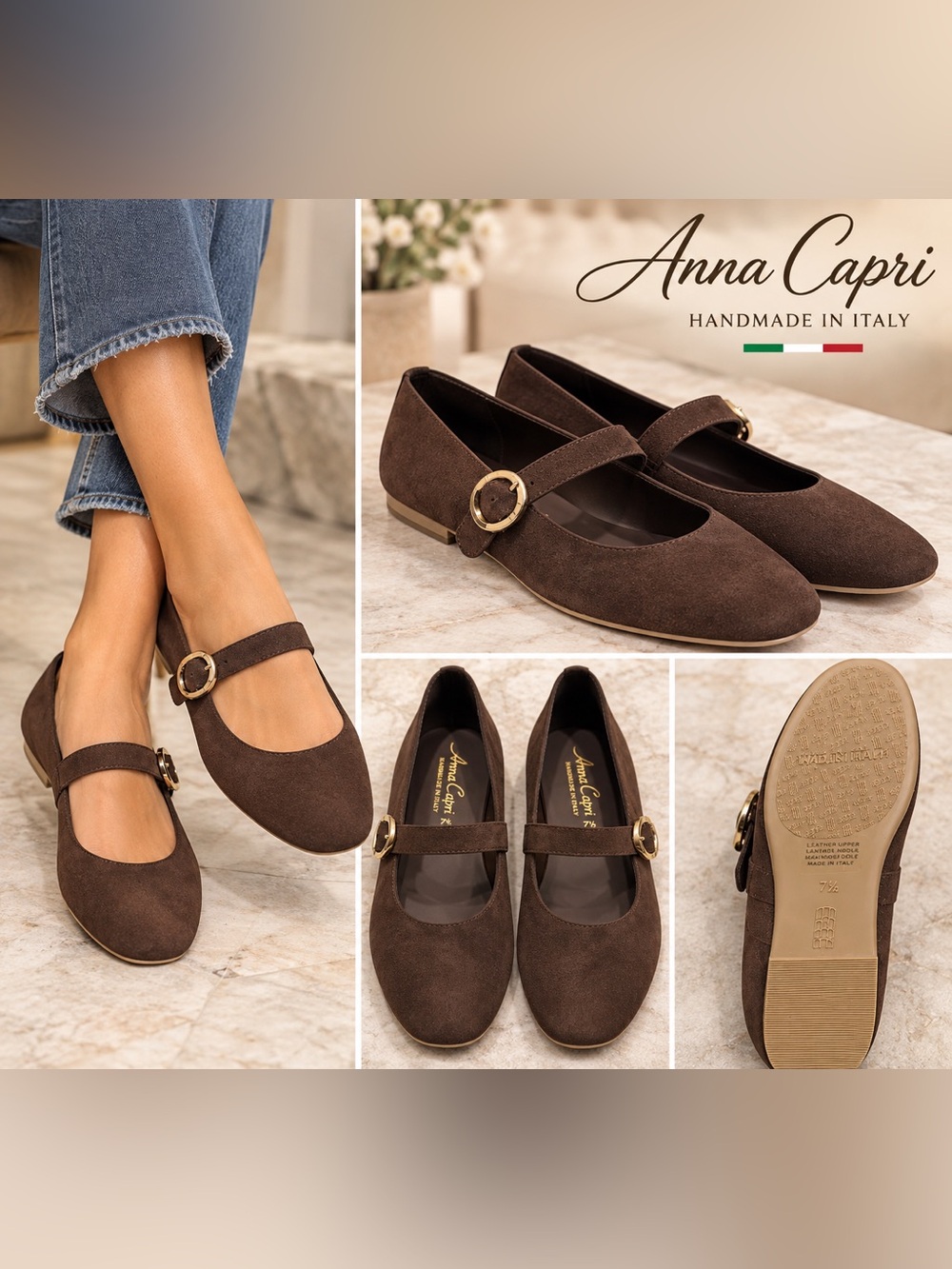 Anna Capri Roamlee Suede Mary Jane Flats, Women’s 7 Made in Italy
